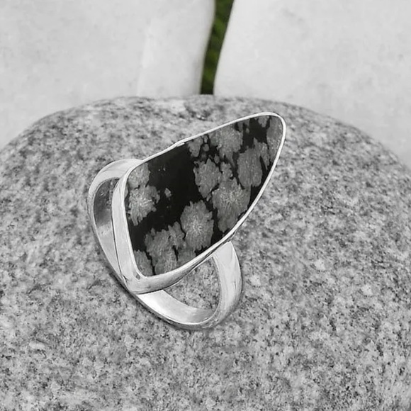 Snowflake obsidian silver rings size 7, 7 1/2 and 8 - Picture 9 of 10